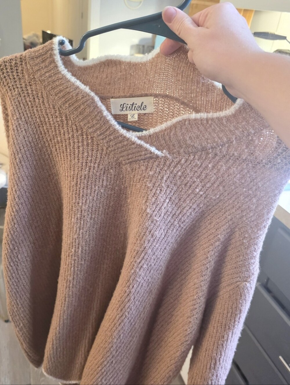 Listicle Pink Beige Sweater with White Trim